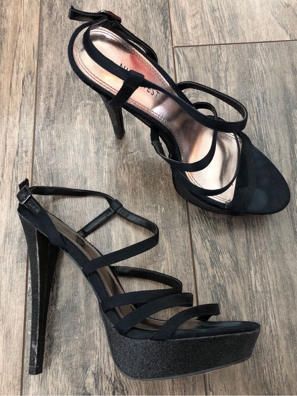 Nine West Black Strappy Platform Stiletto Sandals